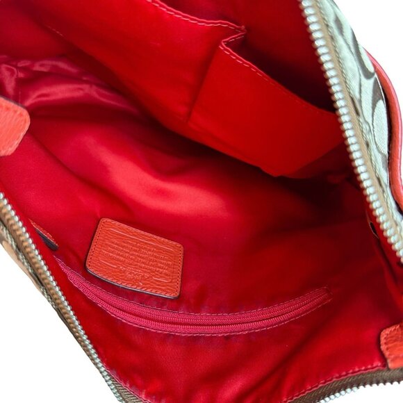 Auth Used COACH Crossbody Shoulder Hobo Bag Canvas Leather Outer Pocket Logo C - Picture 7 of 12